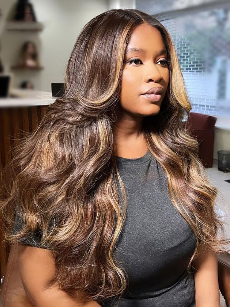 [22""=$119] 13x5 Lace Part Wig Body Wave Wig Shadow Root Blonde Highlight Bouncy 150% Density | UNice