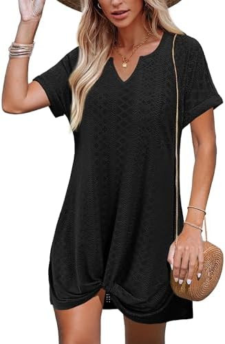 RUMIA Coverup Summer Dresses for Women 2026 Eyelet V Neck Loose Casual Dresses | Amazon (US)