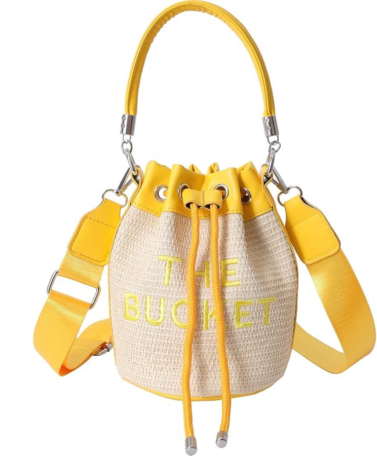 JQAliMOVV The Bucket Bag for Women, Cute Straw Bucket Bag with Drawstring Mini Bucket Purses Cros... | Amazon (US)