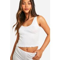 Womens Pointelle Bow Detail Scoop Tank - White - 6 | boohoo (US & Canada)