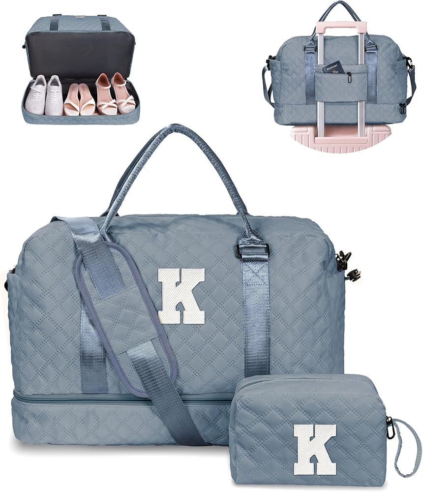 Girl Duffle With Shoe Compartment, Tween Weekend Bag, Monogram Overnight for Women With Trolley S... | Amazon (US)