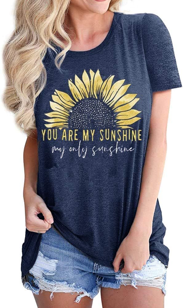 Women Sunflower Workout Tank Tops You are My Sunshine Graphic Holiday Sleeveless Shirt Tee | Amazon (US)