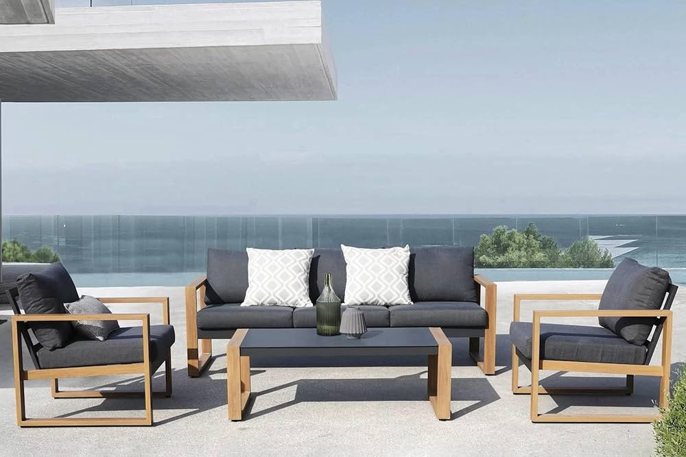 Grand patio Outdoor 4 Pieces Duisburg Aluminum Conversation Sets,Faux Wood Grain Aluminum Metal S... | Amazon (US)