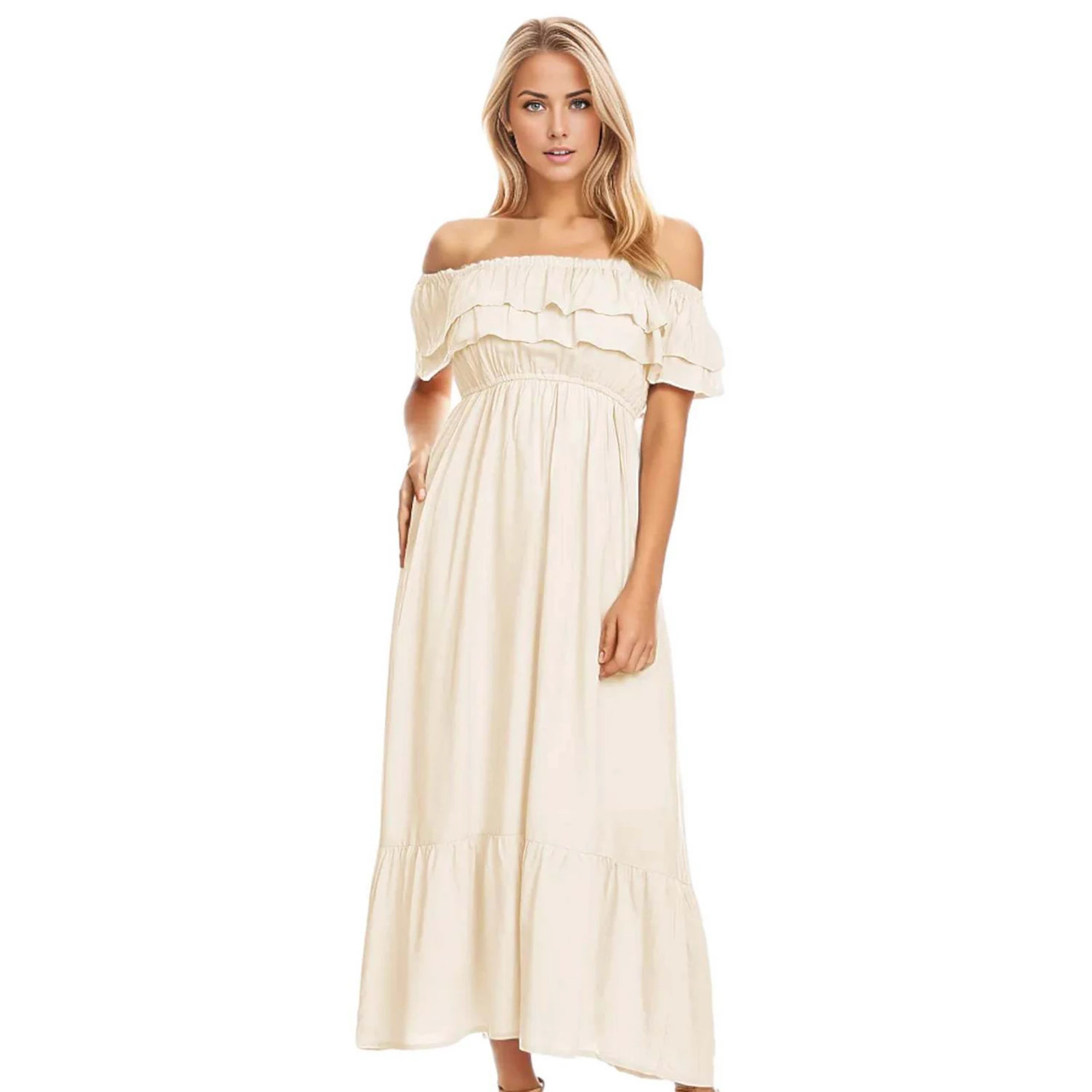 Women's Grecian Ruffle Stretch Maxi Long Dress | Kohl's