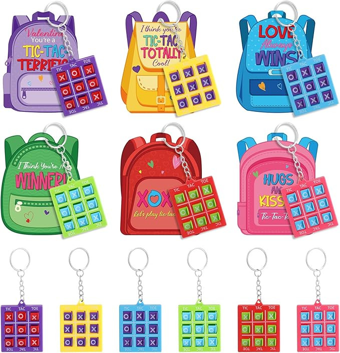 Capoda 30 Set Valentines Day Tic Tac Toe Game Keychains with Gift Cards Valentine's Day Keychains... | Amazon (US)