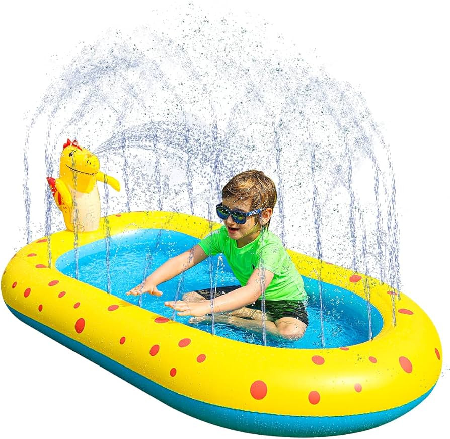 Tounature Inflatable Sprinkler Pool, Cute Dinosaur Sprinkler Swimming Pool Wading Pool, 3-in-1 Po... | Amazon (US)