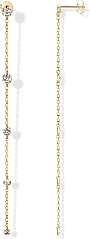PAVOI 14K Gold Plated 925 Sterling Silver Posts Station Linear Dangle Earrings for Women | Simula... | Amazon (US)