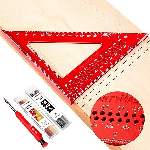 8 inch Carpenter Square, 1/16" Precision Hole Scribing Square Tools, 0-90° Aluminum Alloy Rafter... | Amazon (US)