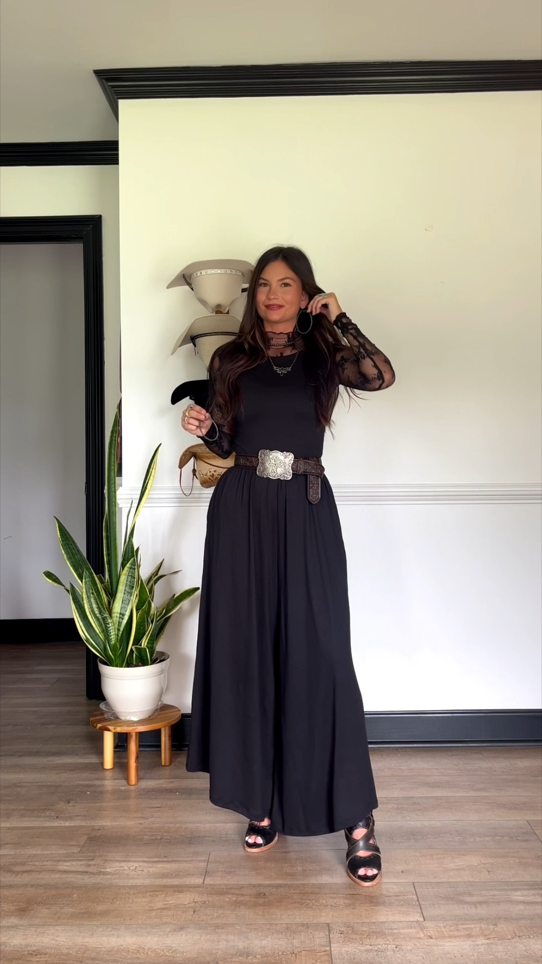 Fun & flowy wide leg jumpsuit with lace long sleeve added underneath. My Freebirds are old and unavailable so added similar! Jumpsuit is extremely stretchy, wearing small

#LTKootd #LTKgrwm #LTKSeasonal