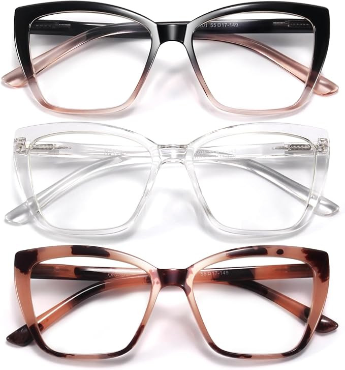 Reading Glasses Women, 3 pack Fashion Oversized Blue Light Readers Women, Spring Hinge Cat Eye Gl... | Amazon (US)