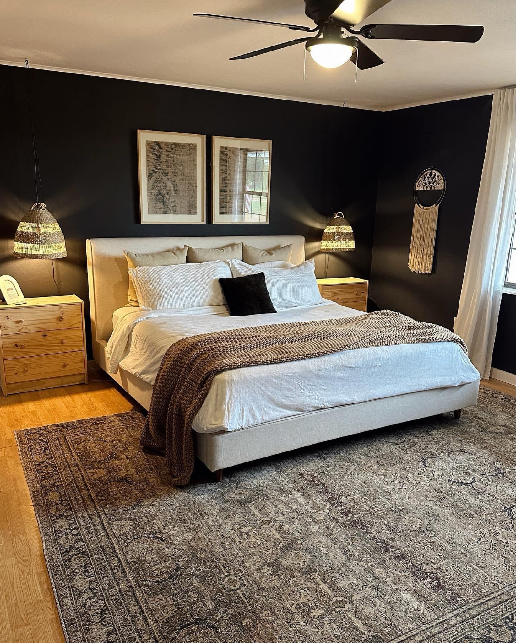 Our moody & dark bedroom was *non-negotiable* for my husband! White walls are fine everywhere except the bedroom! Pendant lights & nightstands are from IKEA! 

#LTKhome