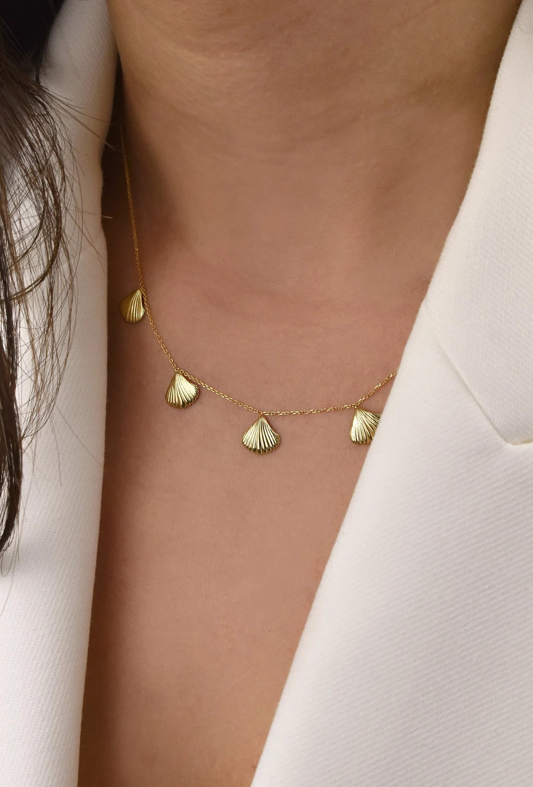 14K Gold Sea Shells Choker Necklace Set, Gold Summer Layering Necklace Set, Dainty Shell Pendant,... | Etsy (US)