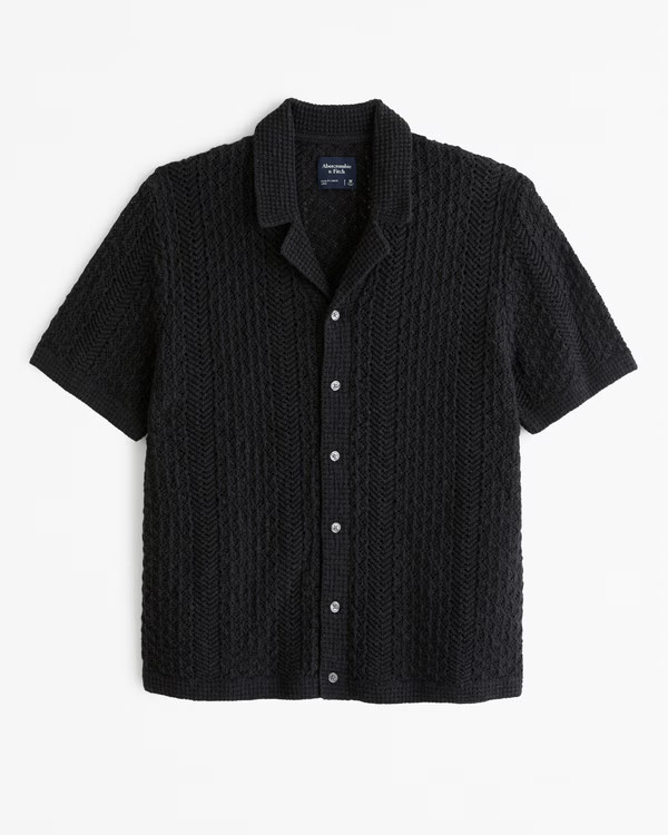 Men's Crochet-Style Stitch Button-Through Sweater Polo | Men's Tops | Abercrombie.com | Abercrombie & Fitch (US)
