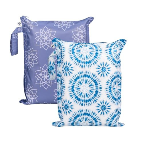 Tiny Twinkle Mess Proof Wet Bags | 2-Pack Reusable Waterproof Wet Bags for Swimsuits | Baby Clothes | Travel & Diaper Bag (Lotus,Blue Tie Dye) | Amazon (US)
