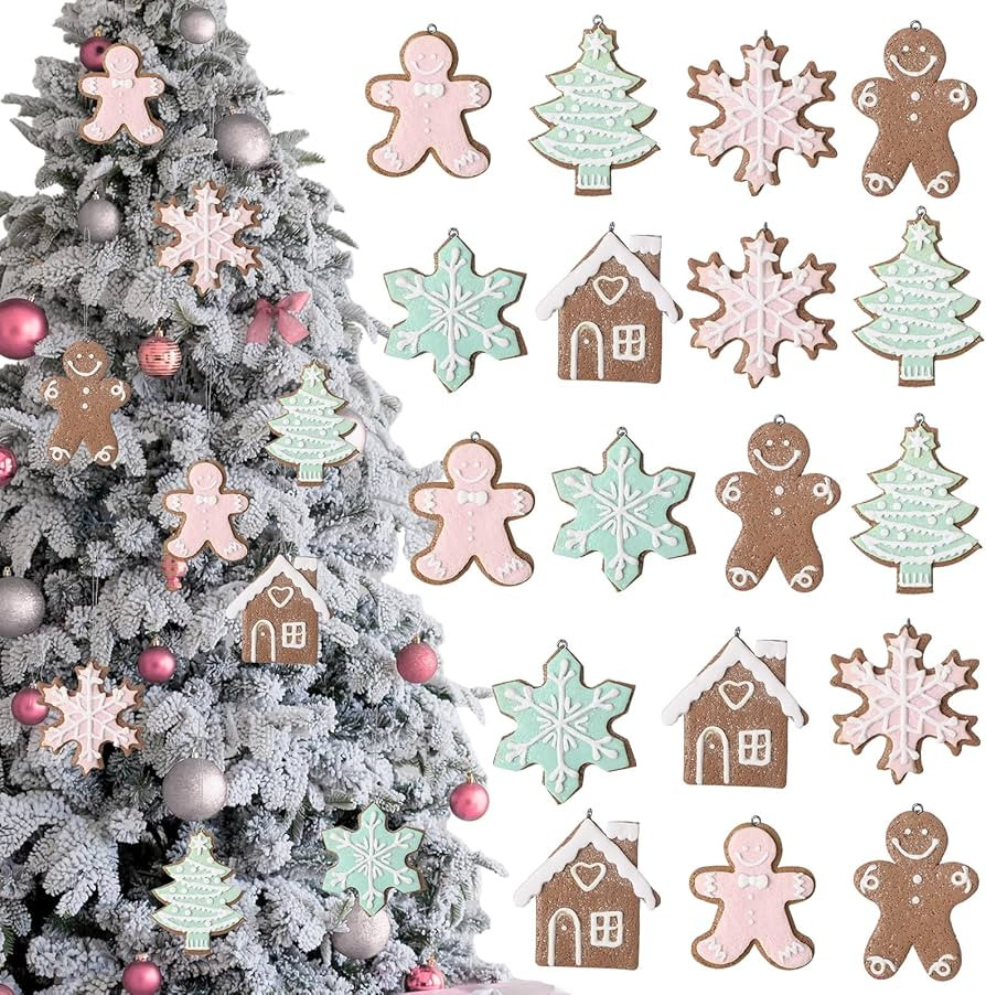 Cindeer 18 Pcs Christmas Gingerbread Ornaments Set 2.36" x 3.15" Gingerbread Man House Snowflake ... | Amazon (US)