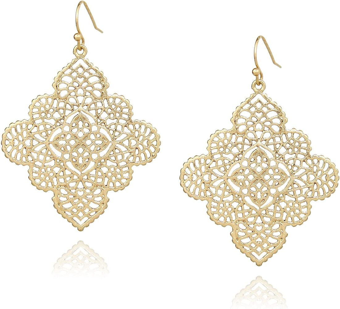POMINA Floral Celtic Filigree Gold Dangle Drop Earring Boho Fashion Geometirc Filigree Earrings f... | Amazon (US)
