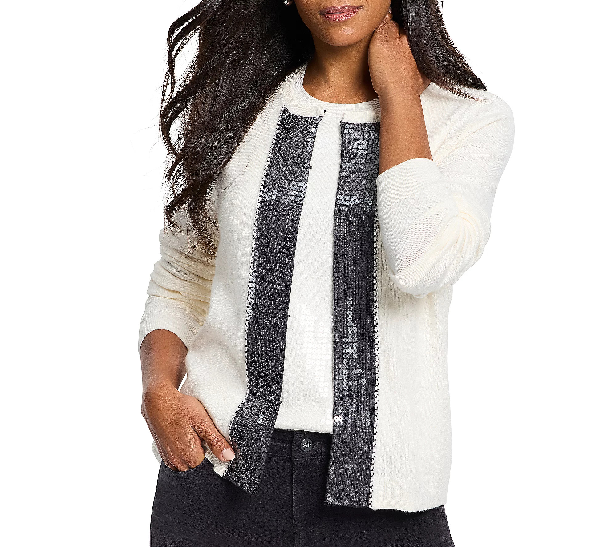 NIC+ZOE Sequin Trimmed Cardigan | QVC