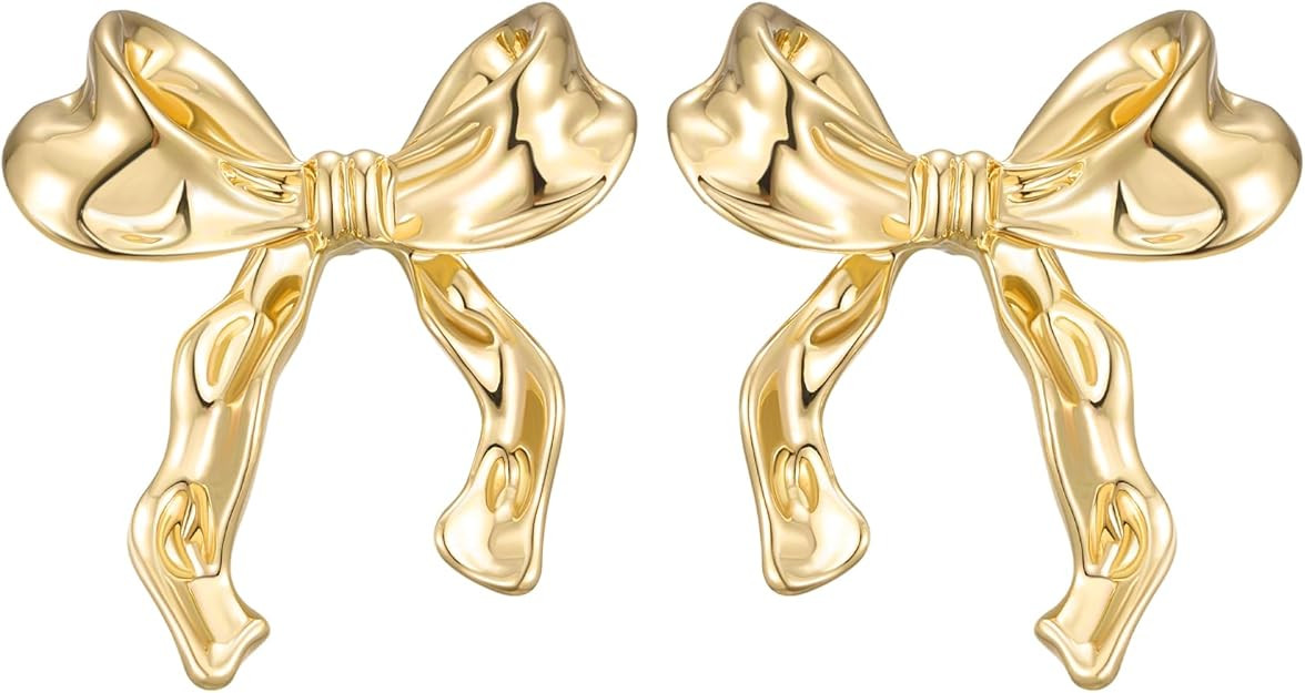 SWEETV Gold/Silver Bow Earrings for Women, 925 Sterling Silver Post Ribbon Knot Stud Earrings Dro... | Amazon (US)