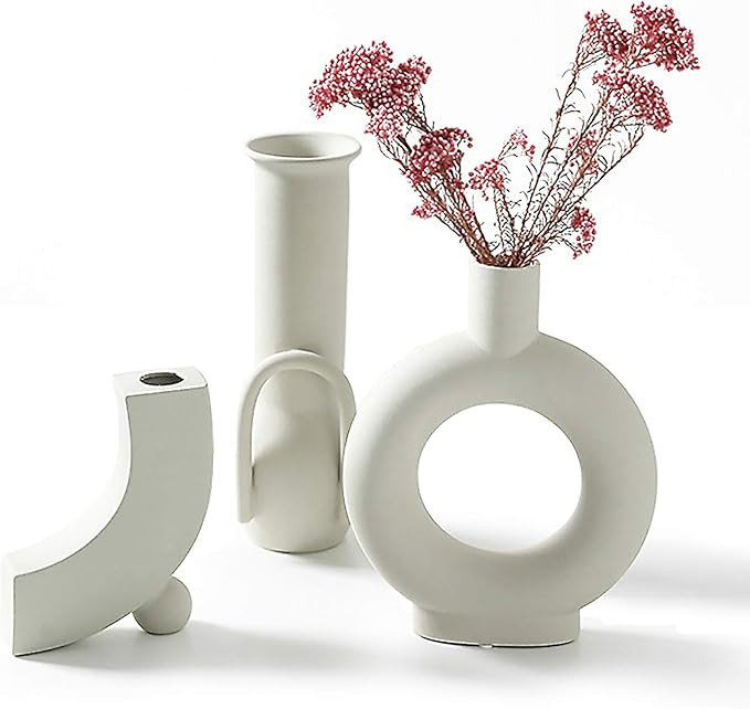 INGLENIX White Ceramic Vases Nordic Minimalism Style Decoration for Centerpieces, Kitchen, Office... | Amazon (US)
