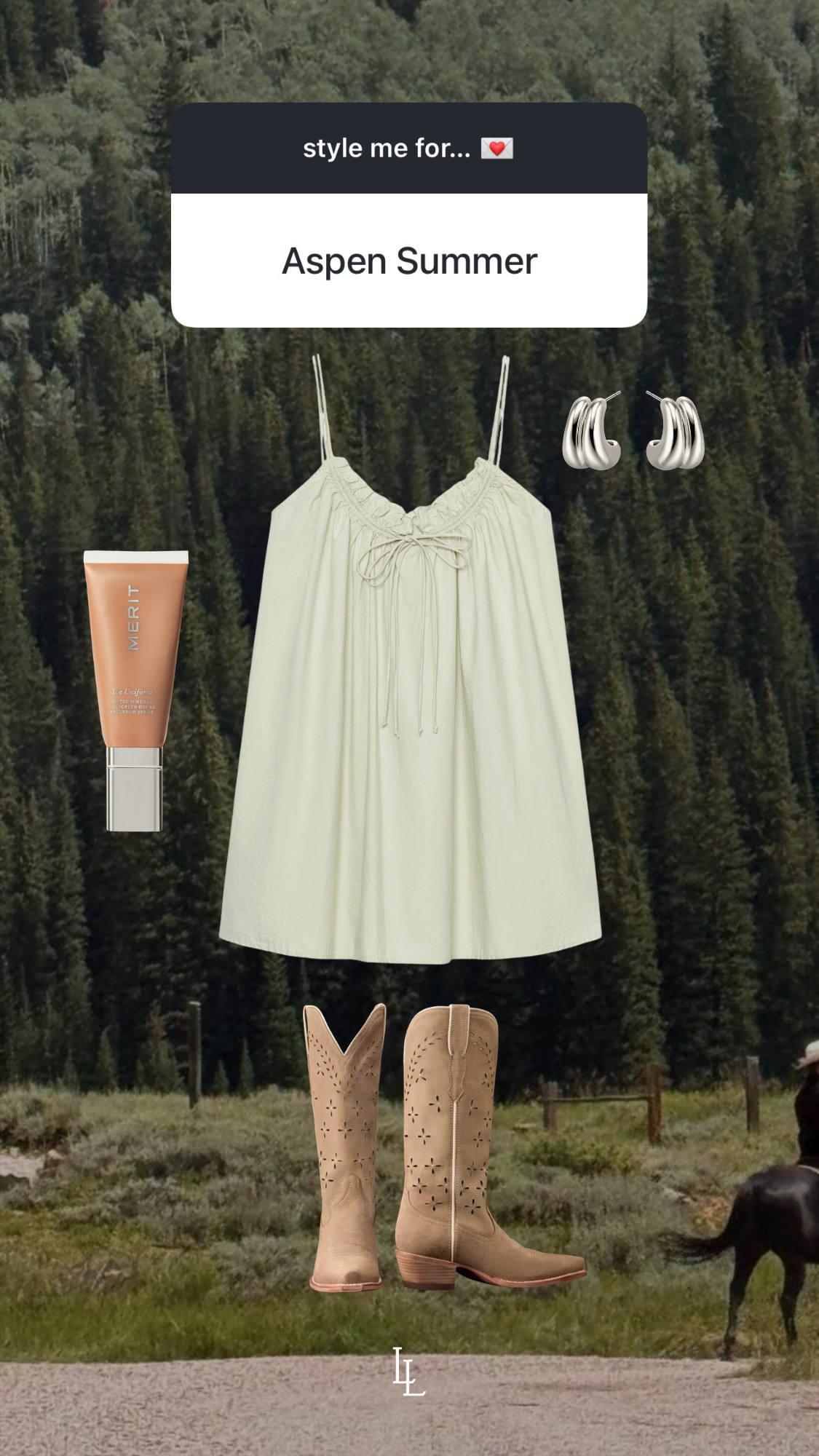style inspo for a an Aspen summer! 
Zara dress, Tecovas boots, amazon earrings, tinted SPF 

 #LTKootd #LTKSeasonal