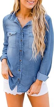 luvamia Women's Denim Shirt Night Out Tops for Women Denim Tunic Lapis Air Size Medium Size 8 Siz... | Amazon (US)