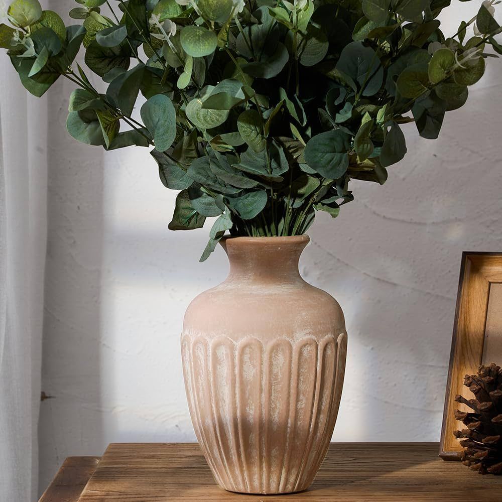 SIDUCAL Ceramic Rustic Farmhouse Flower Vase,8.4 Inch Pottery Decorative Flower Vase for Home Dec... | Amazon (US)