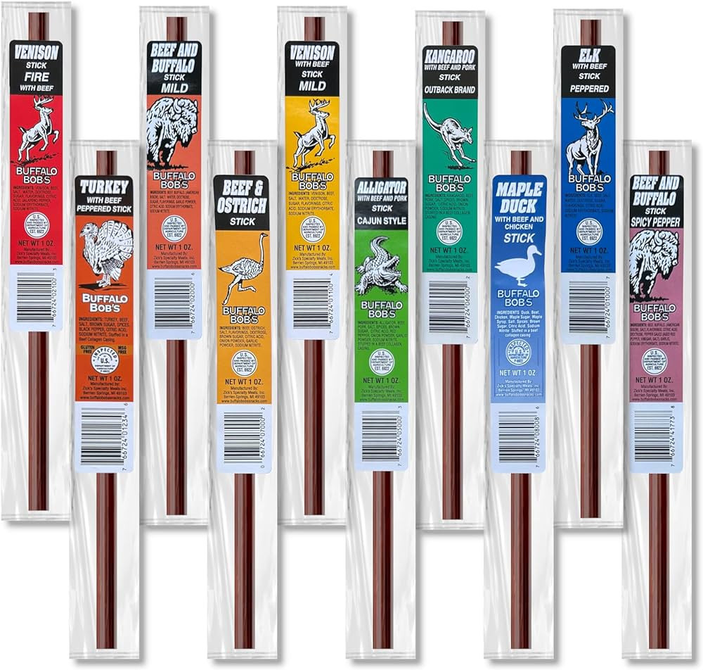 Buffalo Bob's Wild Game Meat Snacks (1oz Stick, 10 Pack) Exotic Variety Assortment Sampler, Gift ... | Amazon (US)