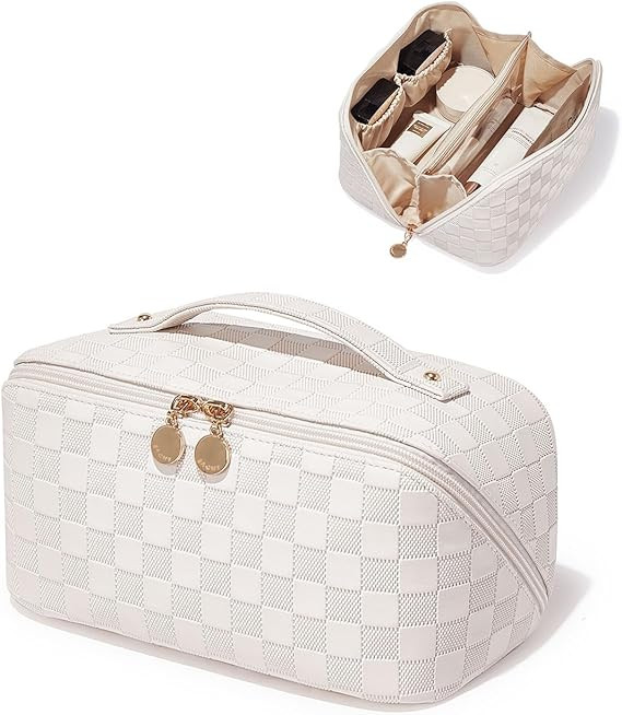 EACHY Travel Makeup Bag,Large Capacity Cosmetic Bags for Women,Waterproof Portable Pouch Open Fla... | Amazon (US)