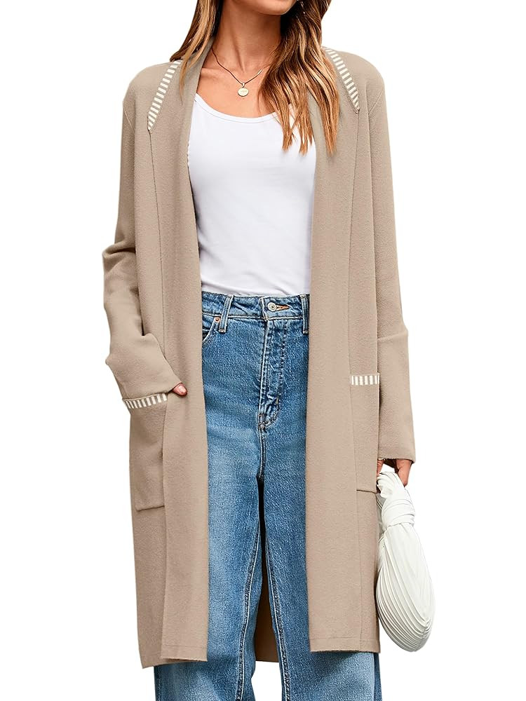 Simplee Women's Open Front Fall Cardigan Sweater Oversized Lapel Coatigan Knit Long Outwear Coat ... | Amazon (US)