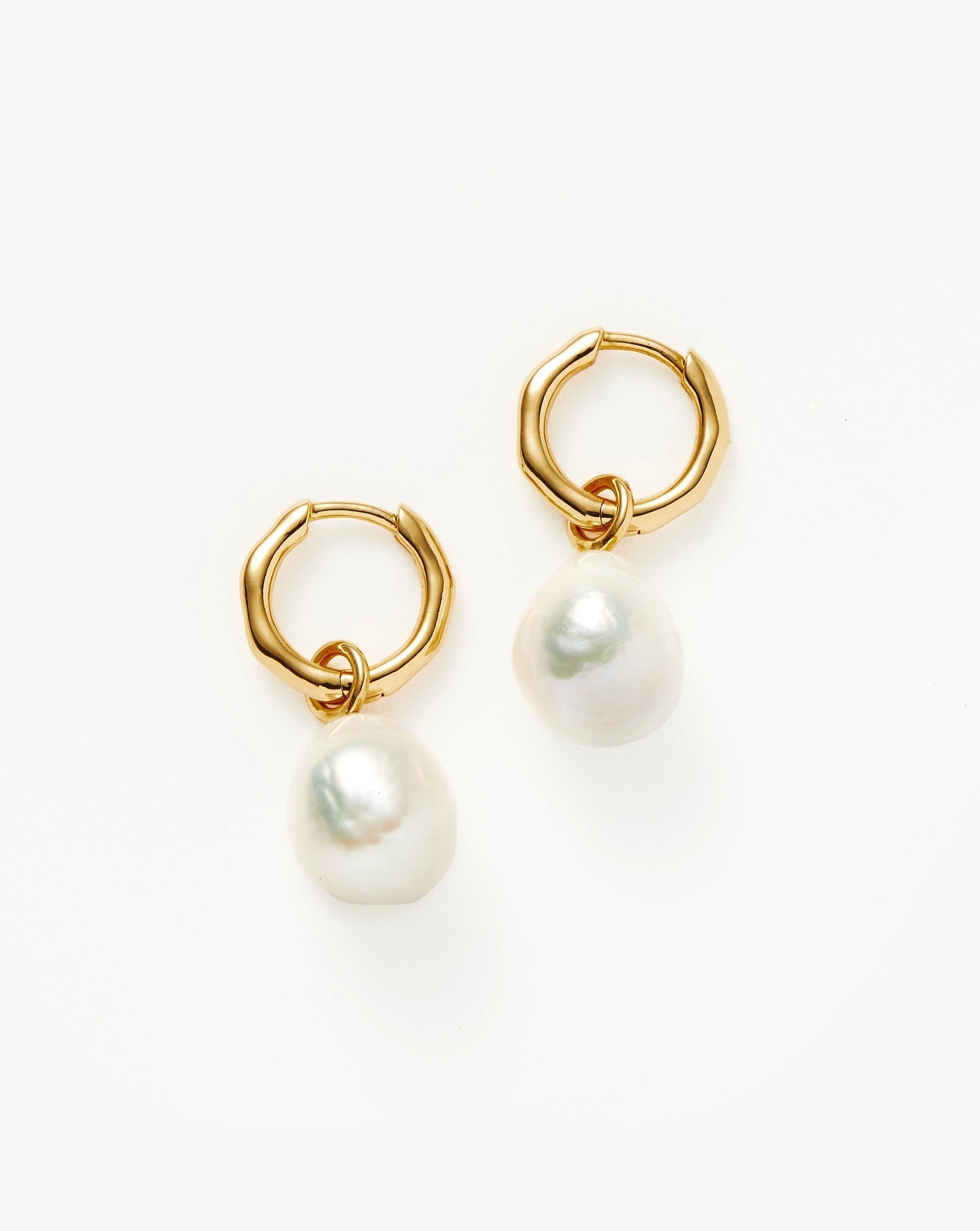 Baroque Pearl Organic Drop Mini Hoop Earrings | 18ct Gold Plated Vermeil/Pearl Earrings | Missoma