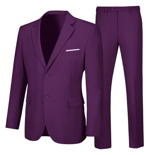 Suits for Men 2 Piece Purple Tuxedo Suit Jacket and Pants Set Dress Outfit for Mens Slim Fit Party Prom Wedding Guest Formal Suit,L | Amazon (US)