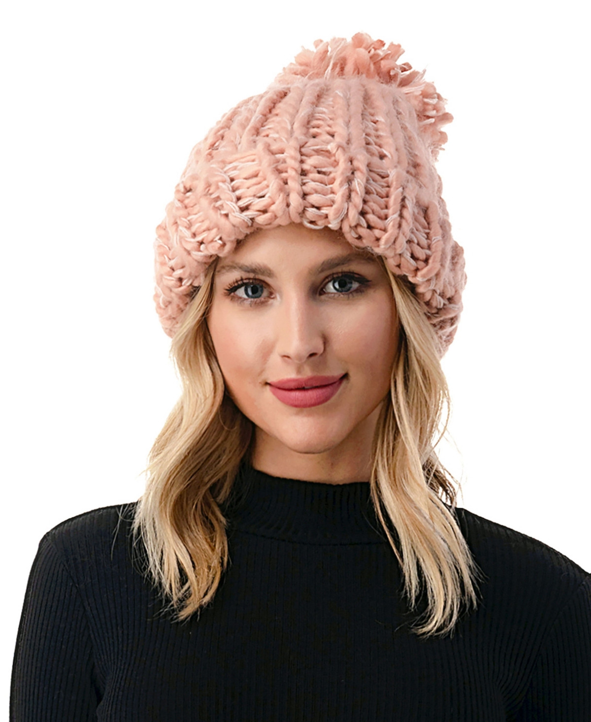 Marcus Adler Women's Luxe Chunky Knit Pom Cuffed Beanie - Pink | Macy's