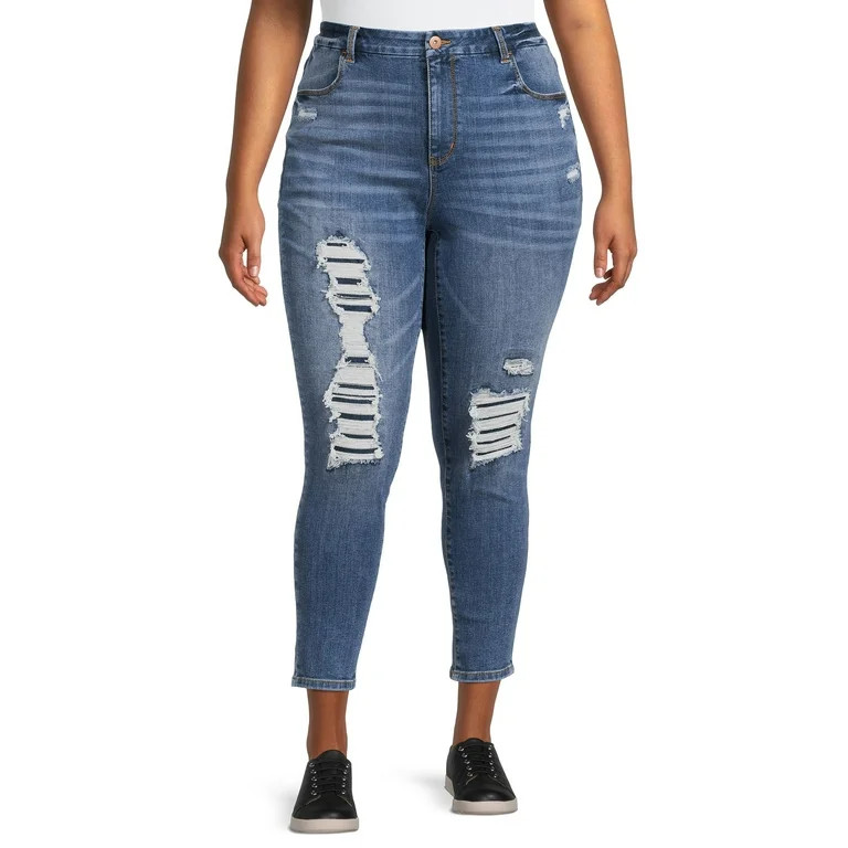 No Boundaries Juniors' Plus Size Curvy Jeggings with Destruction | Walmart (US)