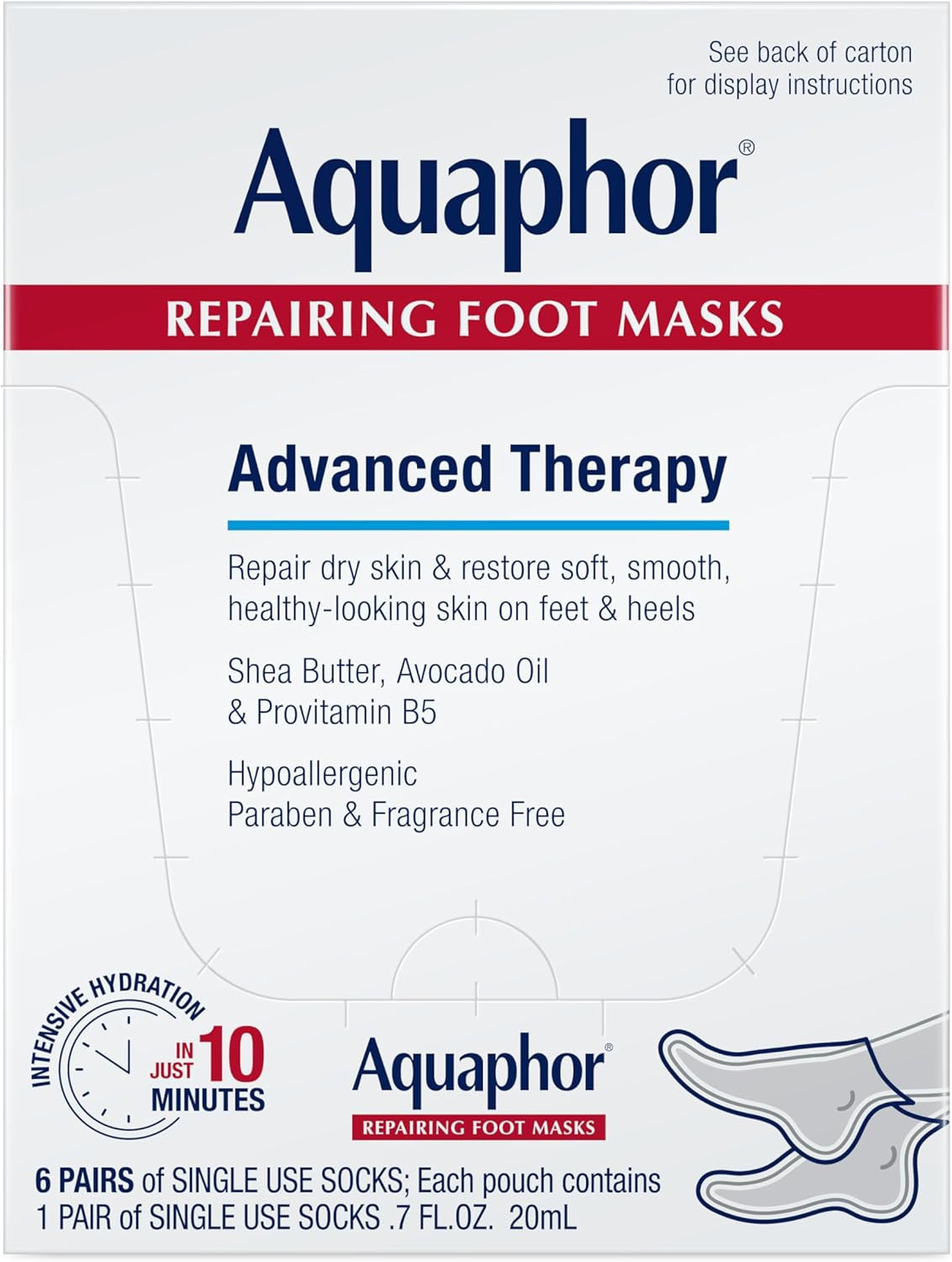 Aquaphor Repairing Foot Masks, Moisturizing Socks for Dry Feet, Hydrating Foot Care Treatment with Avocado Oil and Shea Butter, 6 Count(Pack of 1) | Amazon (US)