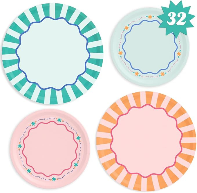 xo, Fetti Italian Summer Paper Plates - 32 pk, 16 9" plates + 16 7" plates | Bachelorette Party D... | Amazon (US)