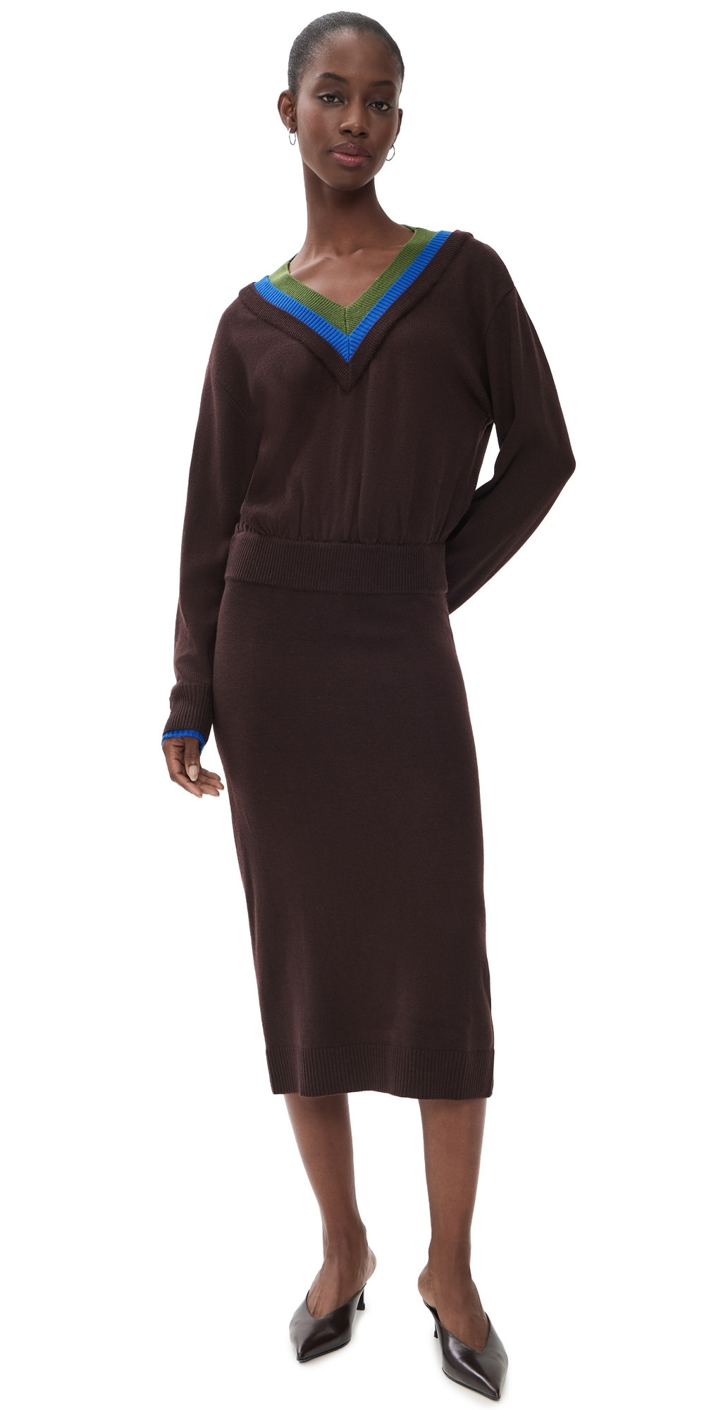 STAUD Normandy Sweater Dress Dark Oak Multi L | Shopbop