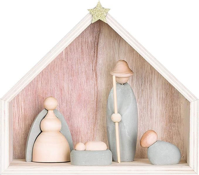 Creative Co-Op Wood & Cement Nativity (Set of 5 Pieces) | Amazon (US)