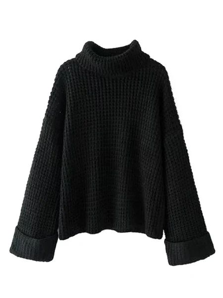 'Retta' Black Ribbed Cropped Turtleneck Sweater | Goodnight Macaroon