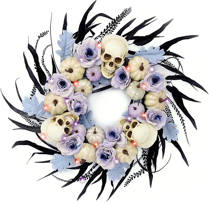 DecorbyHannah Halloween Wreath, 20 Inch Halloween Door Wreath with Lights, Scary Halloween Decora... | Amazon (US)