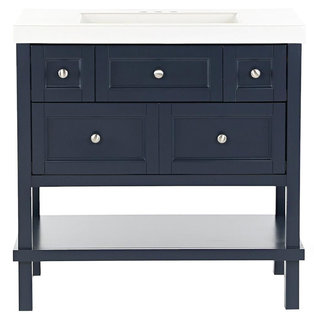 Ashland 37 in. W x 19 in. D x 36.7 in. H Bath Vanity in Blue w/ Cultured Marble Vanity Top in Whi... | The Home Depot