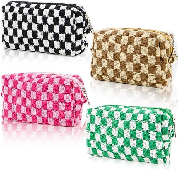 EYNDYN 4 PCS Checkered Makeup Bag Cosmetic Bag for Women Checkered Pouch Plaid Makeup Bag for Wom... | Amazon (US)