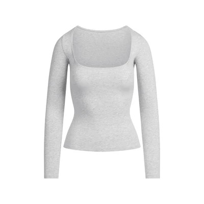 SKIMS Scoop Neck Long Sleeve Top | Grey | 2XS | Cotton Jersey | SKIMS (US)