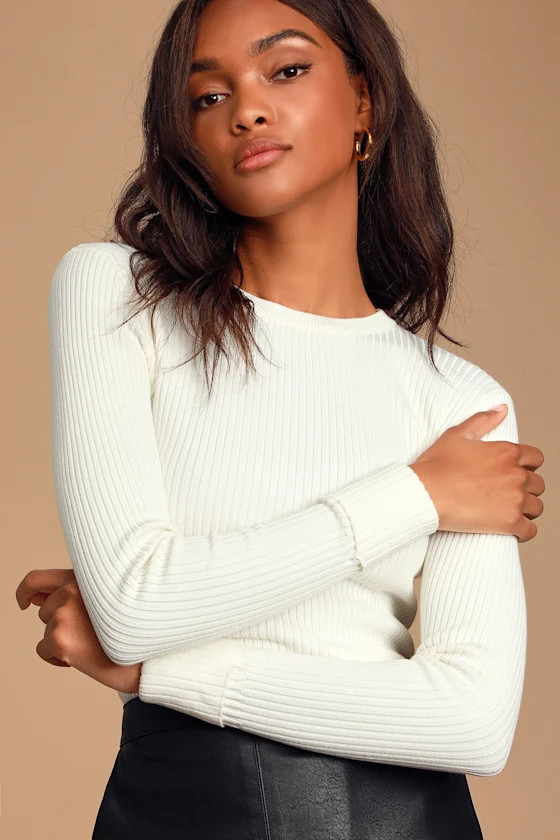 Karlee Ivory Ribbed Knit Long Sleeve Sweater Top | Lulus (US)