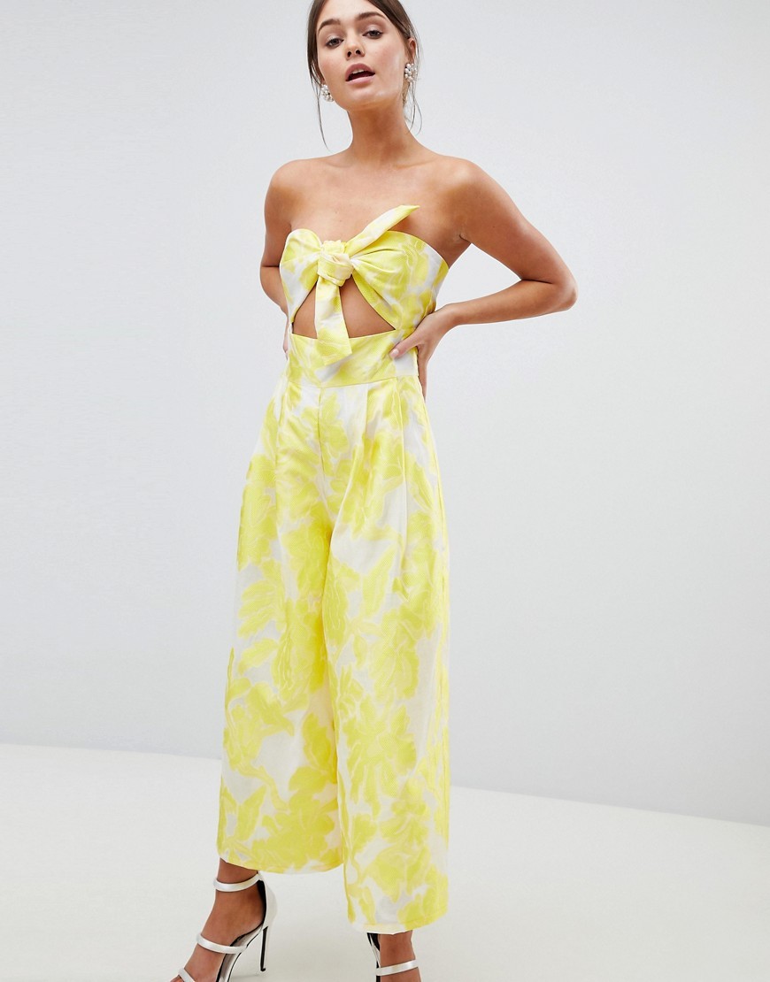 ASOS DESIGN Bandeau Jacquard Jumpsuit With Knot Detail - Yellow | ASOS US