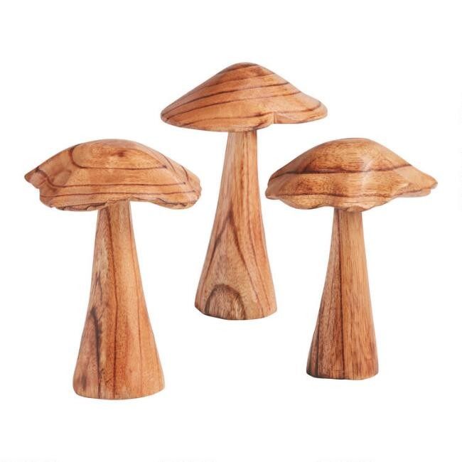 Natural Wood Bali Mushroom Decor Set Of 3 | World Market