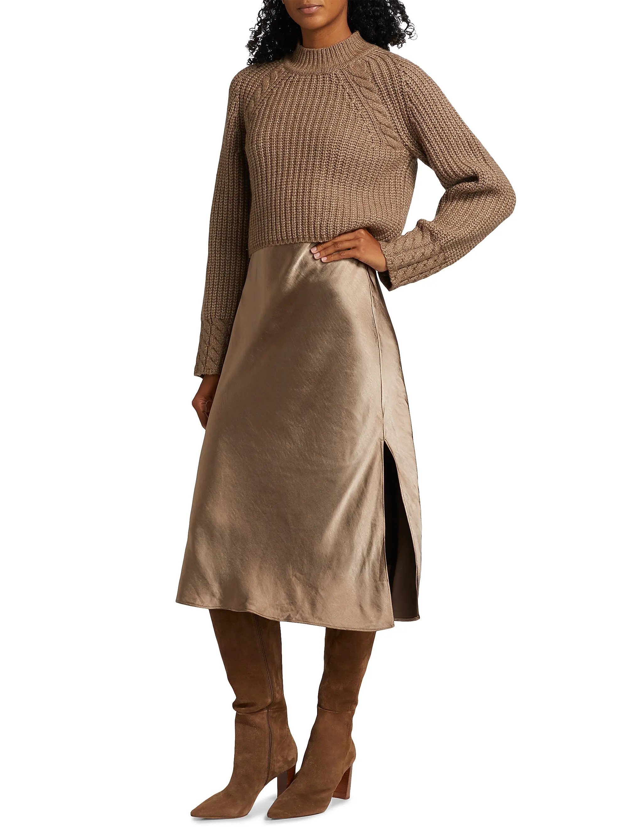 Kaz Wool-Blend Layered Midi-Dress | Saks Fifth Avenue