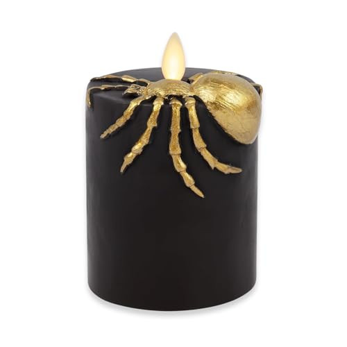 Luminara Spider Flameless LED Candle, Black & Gold 3" x 4.5", Moving Flame Pillar, Battery Operated Timer Real Wax Halloween Gothic Home Decor | Amazon (US)