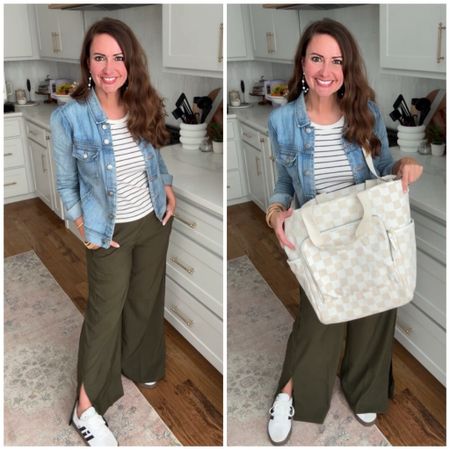 Love these old navy pants! Wearing a medium.
Striped tank is a small. 
Cooler bag is a great size with pockets, but LEAKS BAD with ice inside!! The entire bottom was wet when I used it today. Only good as a regular bag or larger lunch box. Boooo!! 
.


#LTKtravel #LTKActive #LTKover40