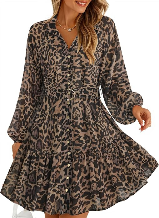 ZESICA Womens 2026 Fall Long Sleeve Floral Mini Dress | Amazon (US)