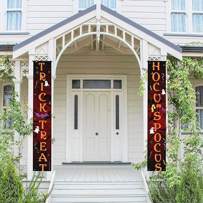 Happy Halloween Decorations Trick or Treat Banner Hocus Pocus Halloween Porch Sign Door Hanging S... | Amazon (US)